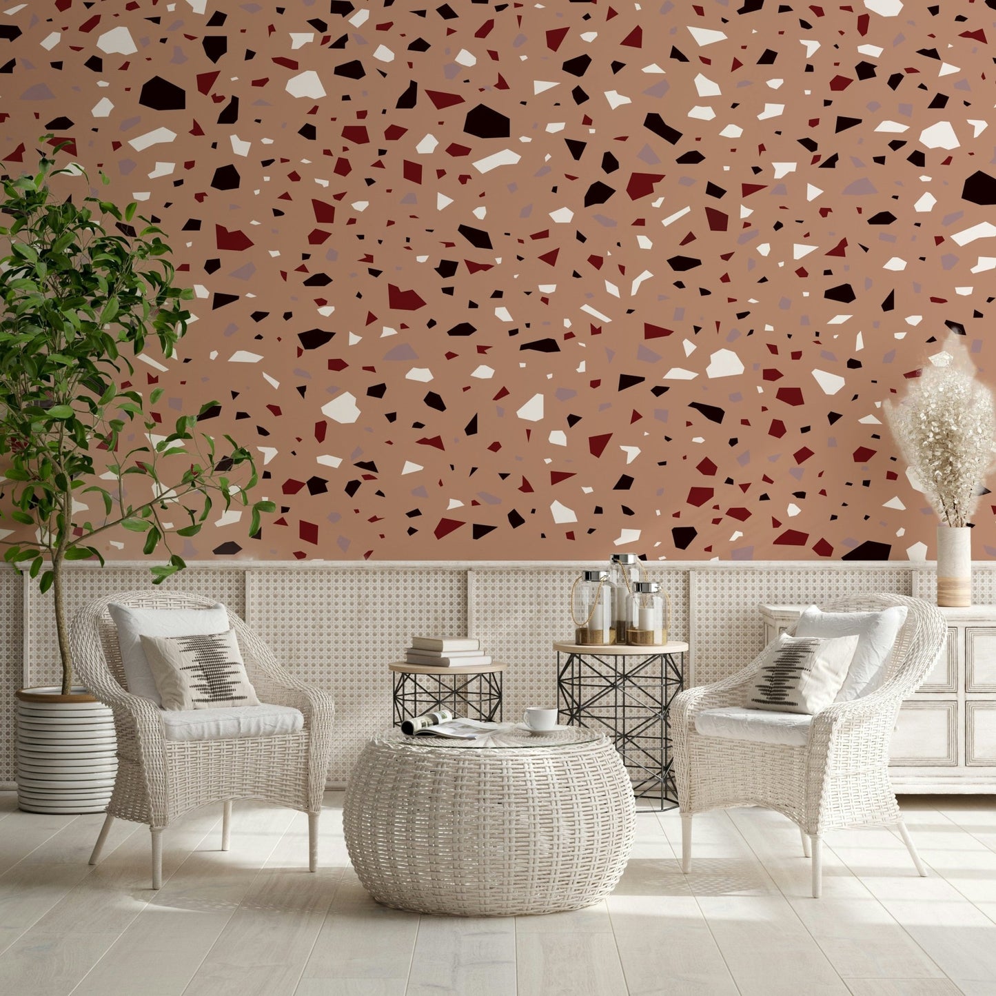 A graceful subtle pattern wall mural in warm, earth tones., GD5519