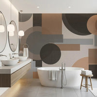 Peach and pale blue accents add quiet contrast to this Geometric Harmony wall mural.GD9554