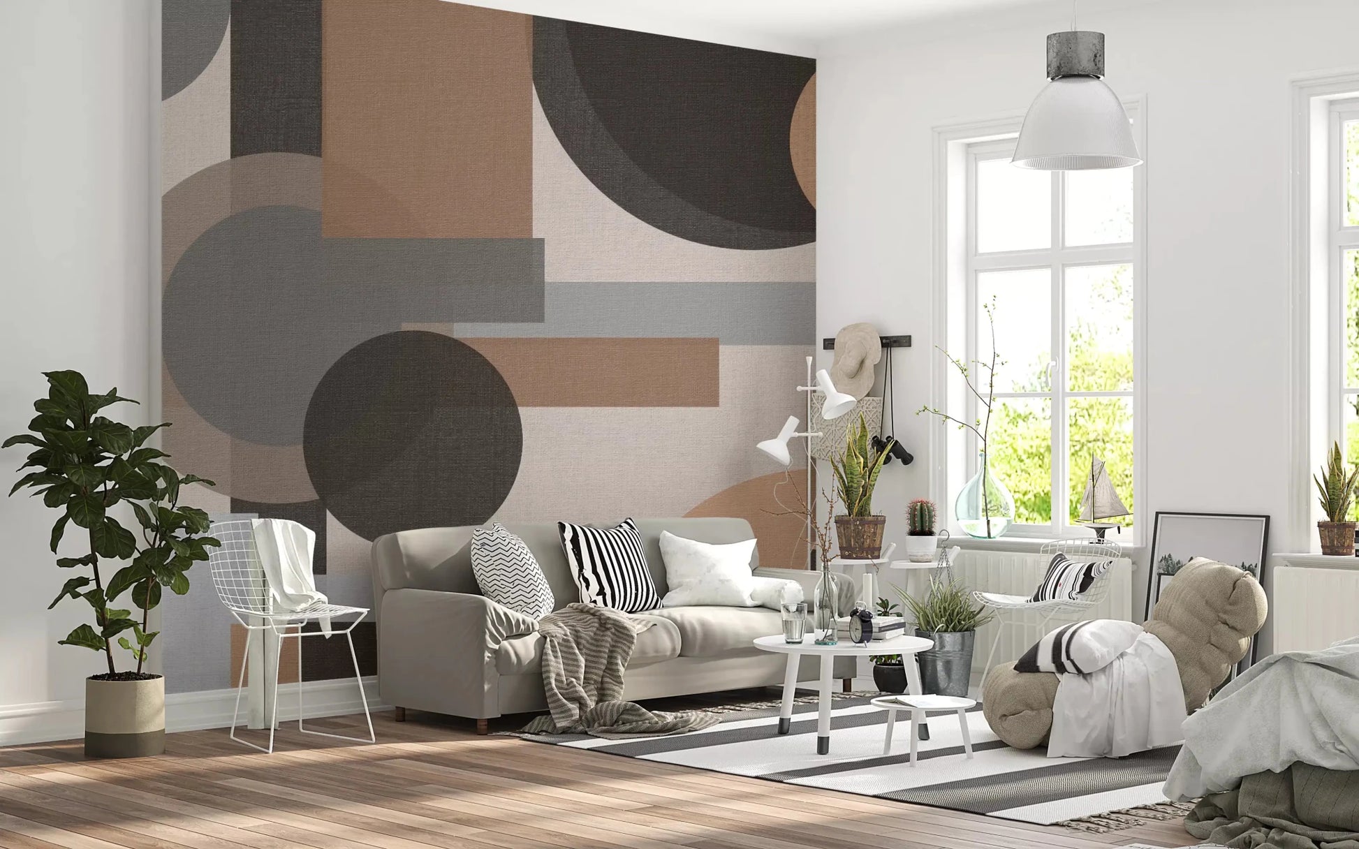Brown, terracotta, and charcoal shapes layer through this Earthy Geometric Harmony wall mural.GD9554