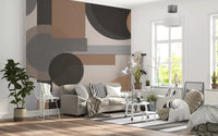Brown, terracotta, and charcoal shapes layer through this Earthy Geometric Harmony wall mural.GD9554