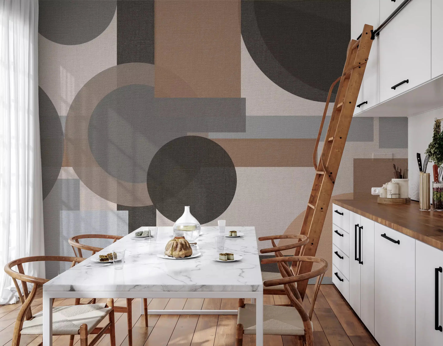 Kitchen-dining room with this Earthy Geometric Harmony wall mural.
GD9554