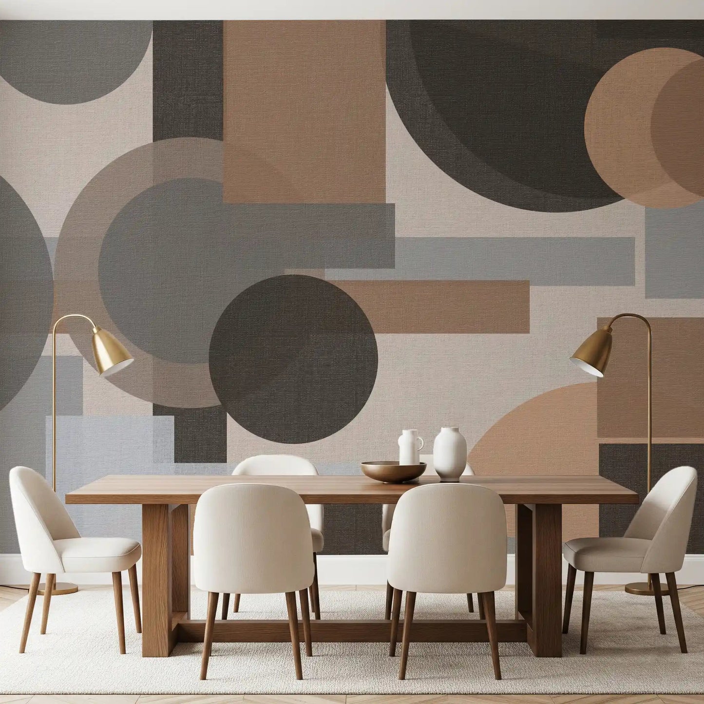 Linen-style texture runs beneath this Earthy Geometric Harmony wall mural surface.GD9554