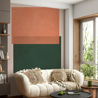 The colors are soft, muted tones of terracotta, ochre, olive green, muted teal, and warm beige.

