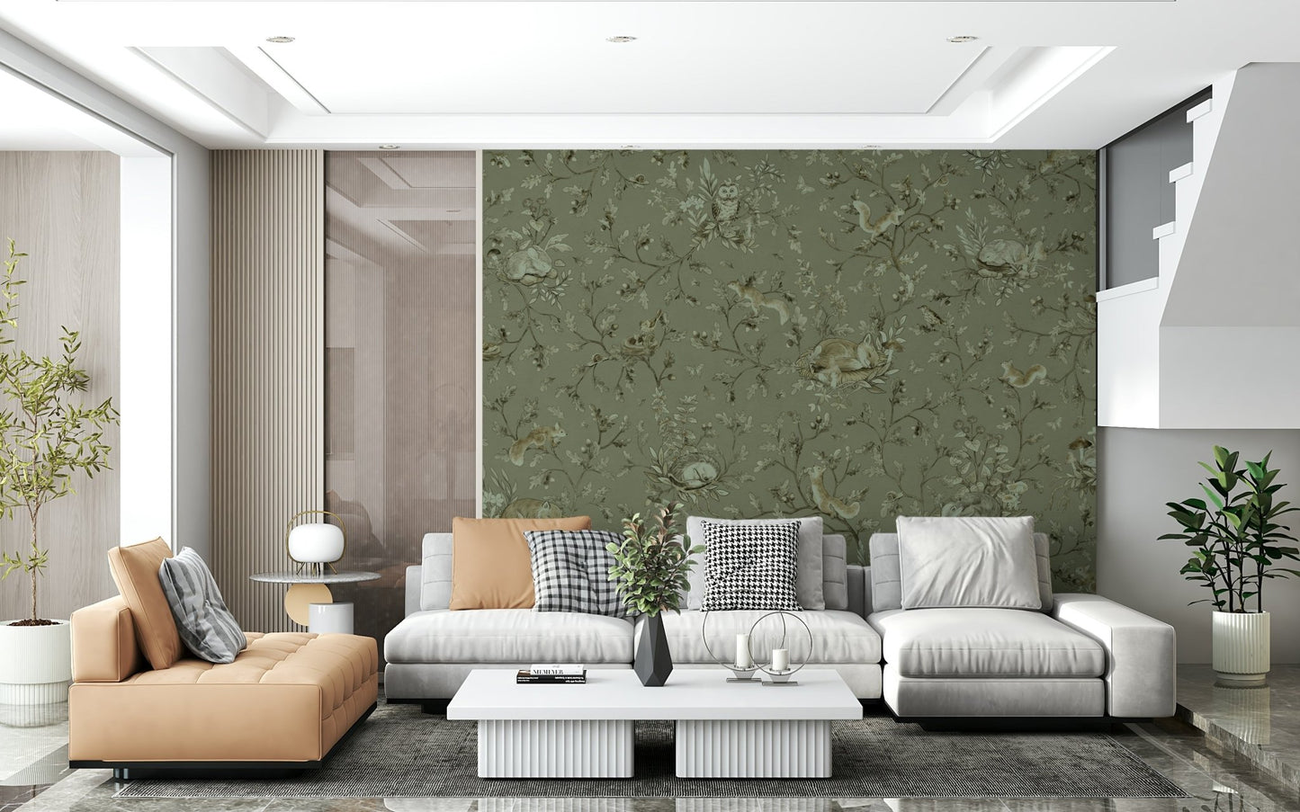 Natural clay and linen tones of the Earthy Haven Wall Mural