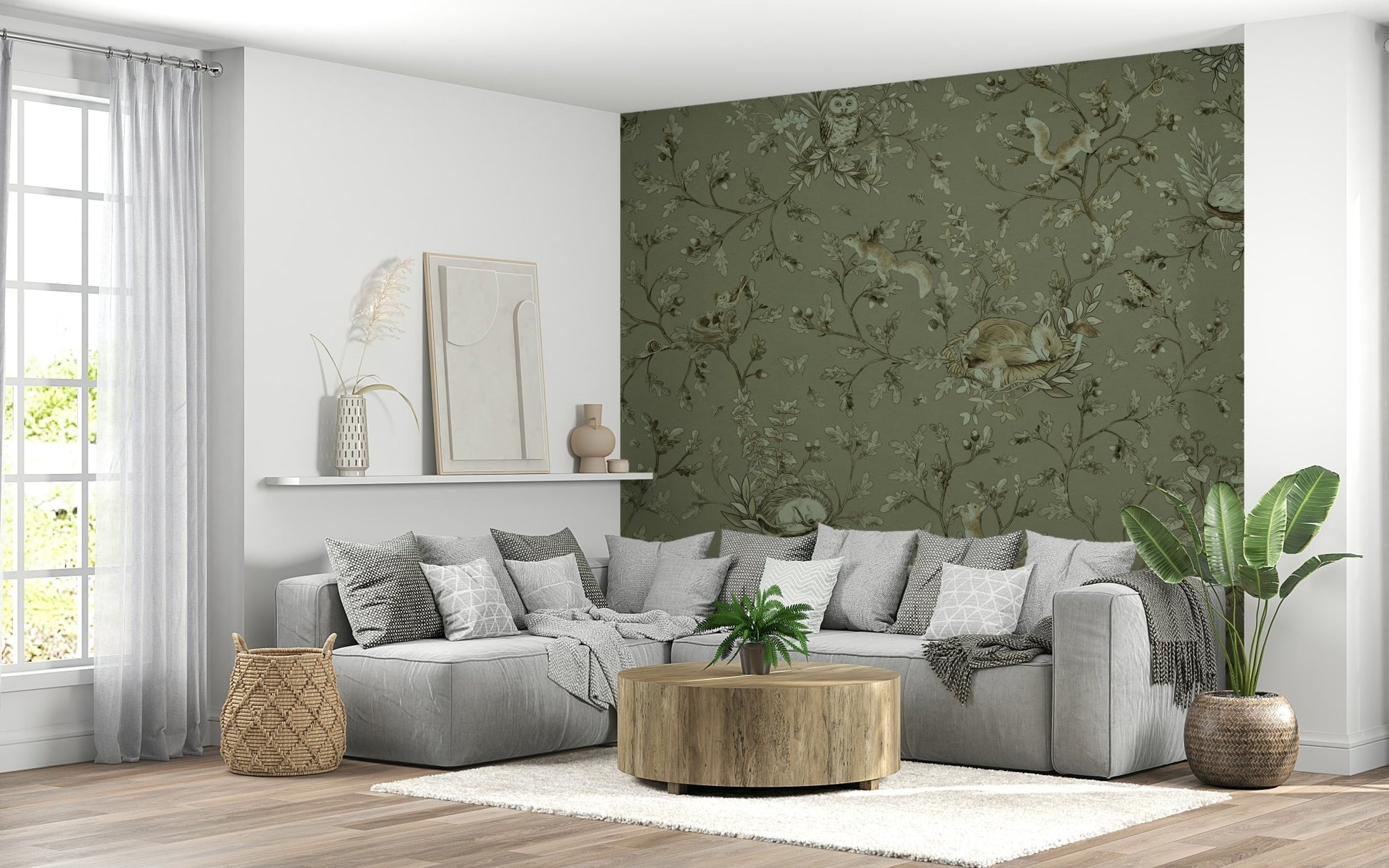 Modern living area featuring the Earthy Haven Wall Mural