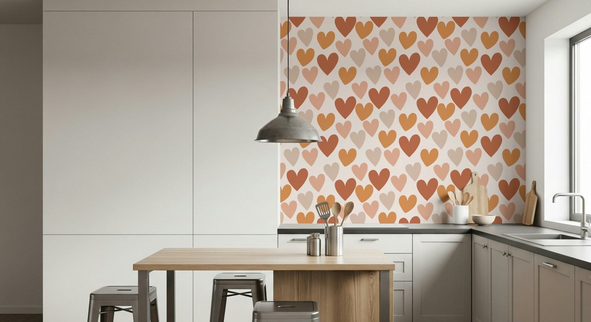 Warm repeating Earthy Hearts Wallpaper pattern visual., GD6544