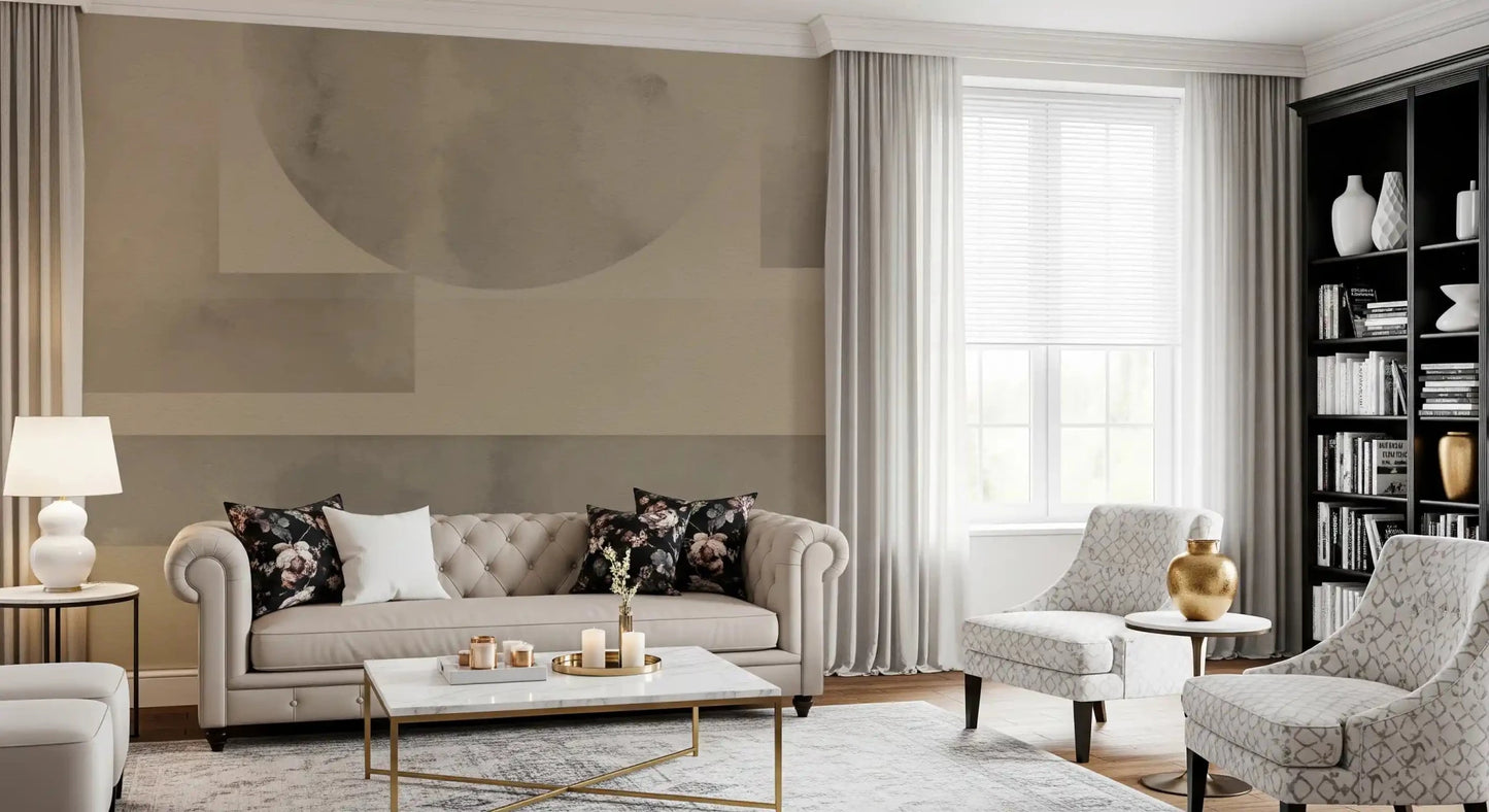 Earthy Horizon Geometry Shapes wall mural shows two pale circles set above and below. GD9598