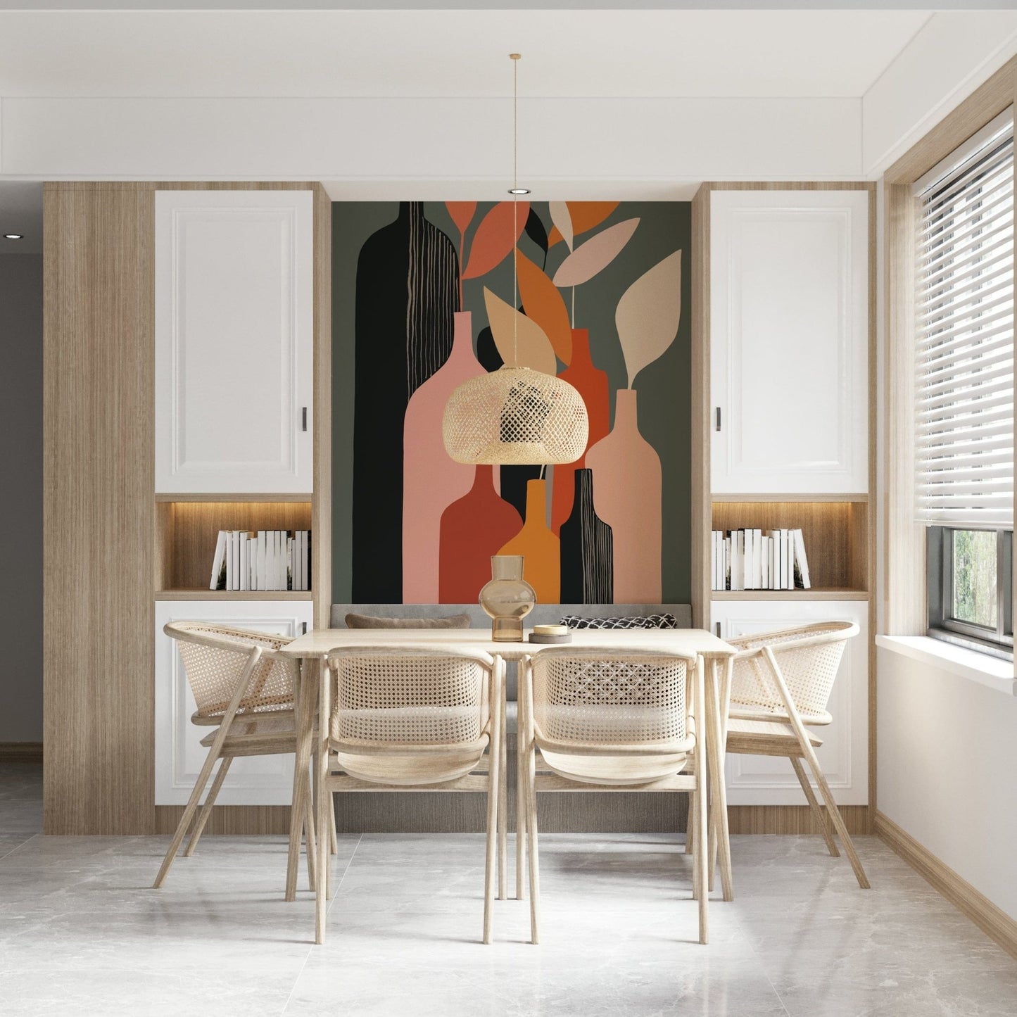 Earthy Hues Bottle Decor Wall Mural for a textured hallway accent wall.