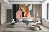 Still life bottle illustration wallpaper mural with warm earthy colours.