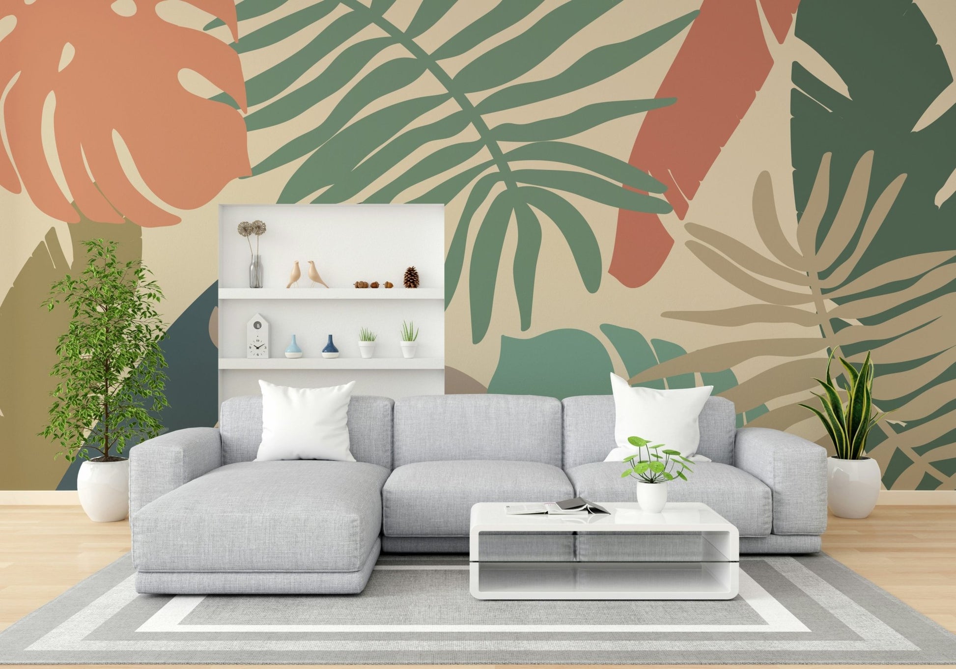 An artistic exotic botanical mural for home decor.

