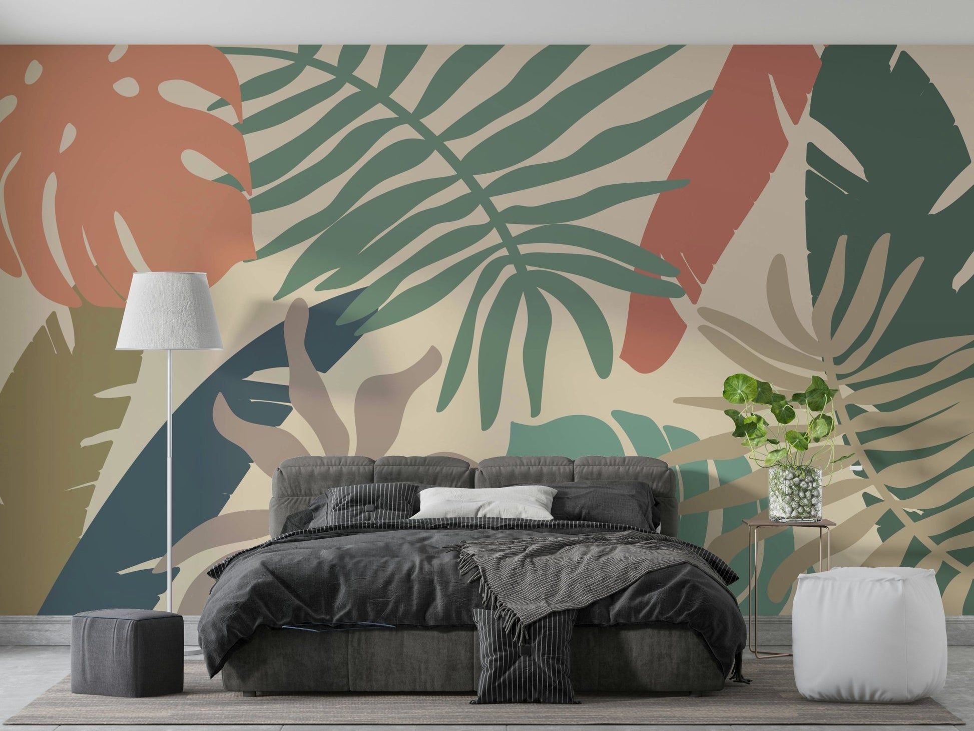 A beautiful tropical foliage wall mural for a living room.

