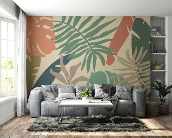 A beautiful earthy jungle wallpaper mural for a modern home., GD5097