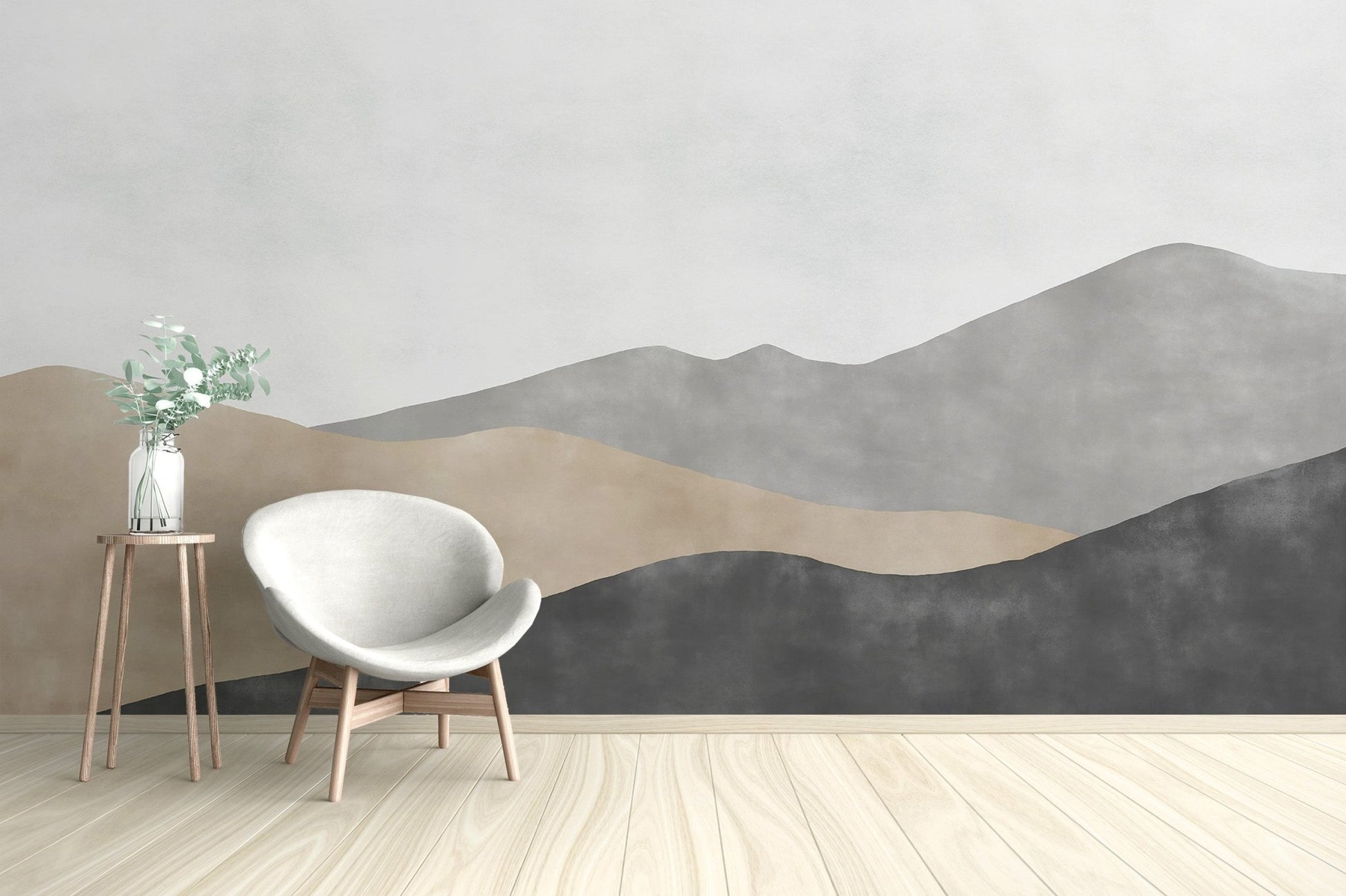 Layered Mountain Wall Mural in Neutrals
