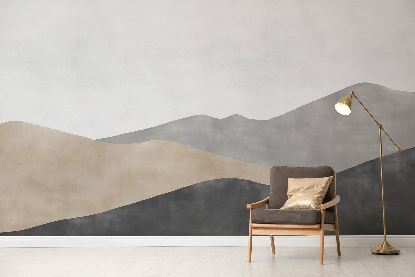 Muted Earth-Tone Mountain Scene Wallpaper
