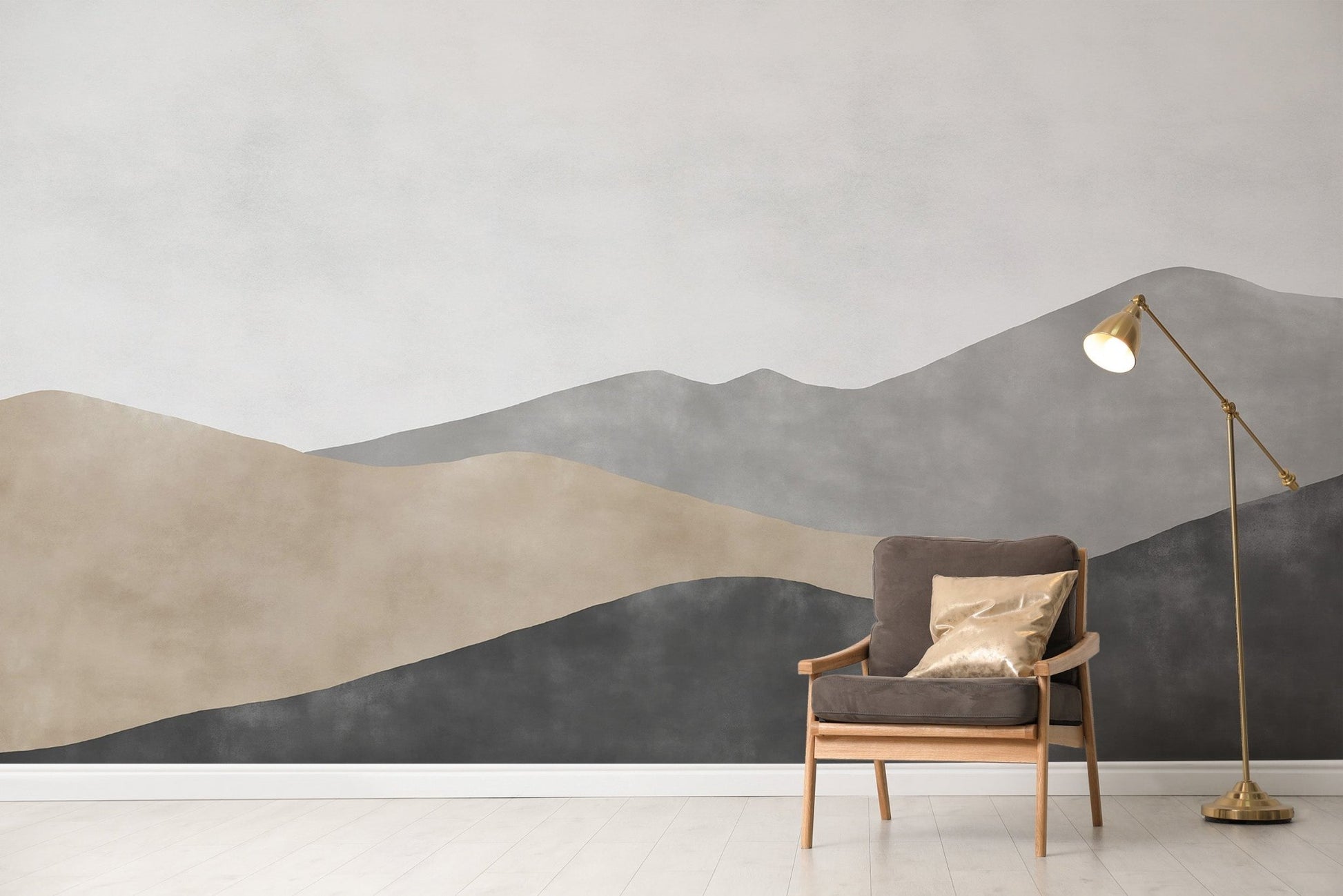 Muted Earth-Tone Mountain Scene Wallpaper

