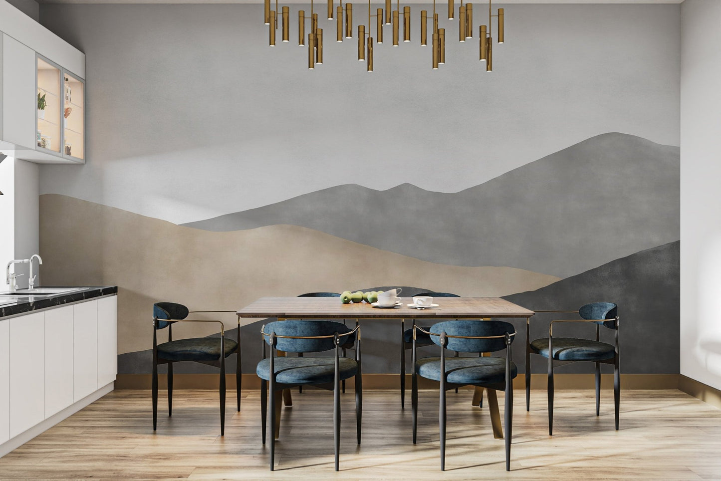 Neutral Mountain Landscape Wallpaper Design
