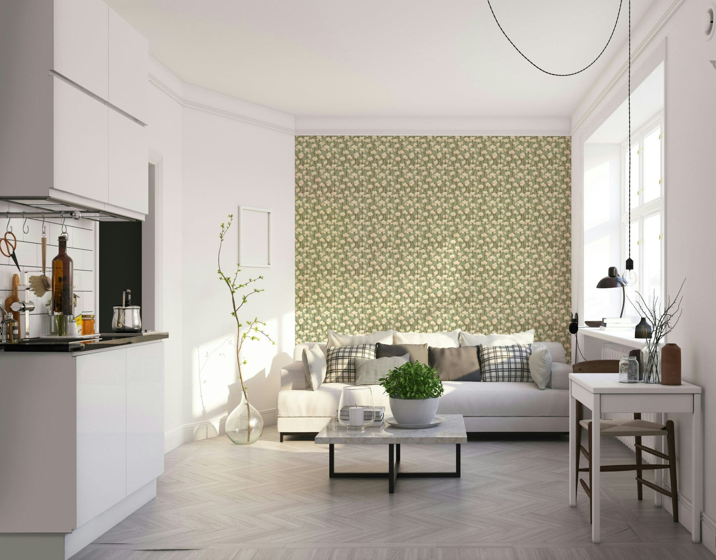 Earthy Magnolia Greens soft flower wallpaper

