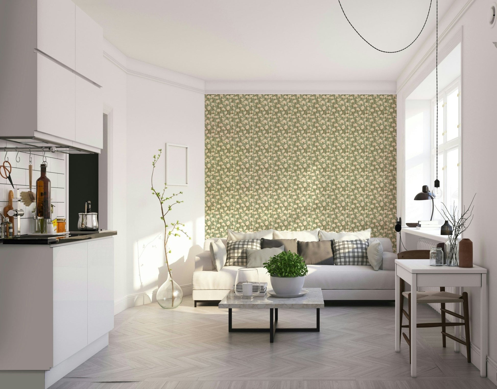 Earthy Magnolia Greens soft flower wallpaper

