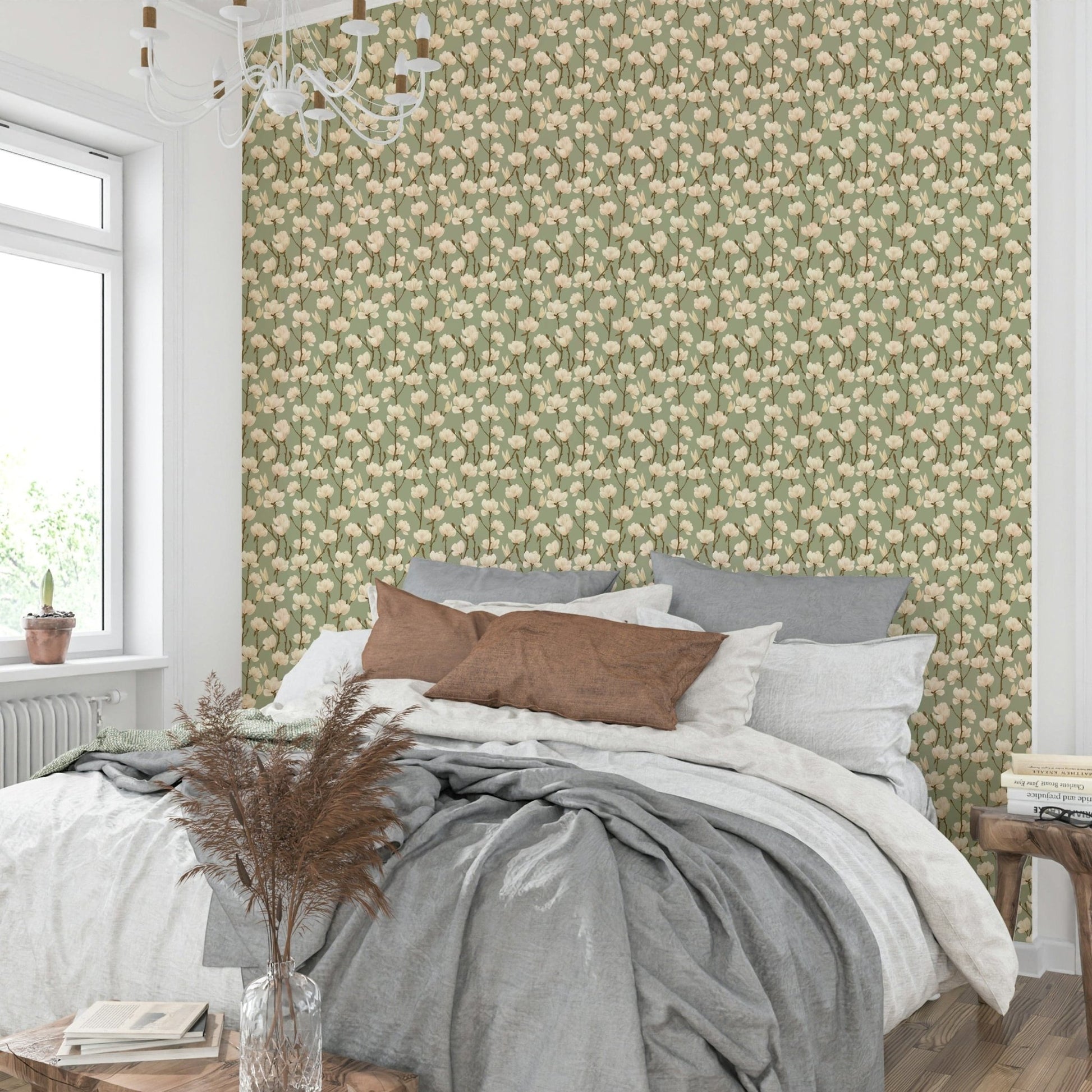 Soft floral Magnolia Greens nature wallpaper

