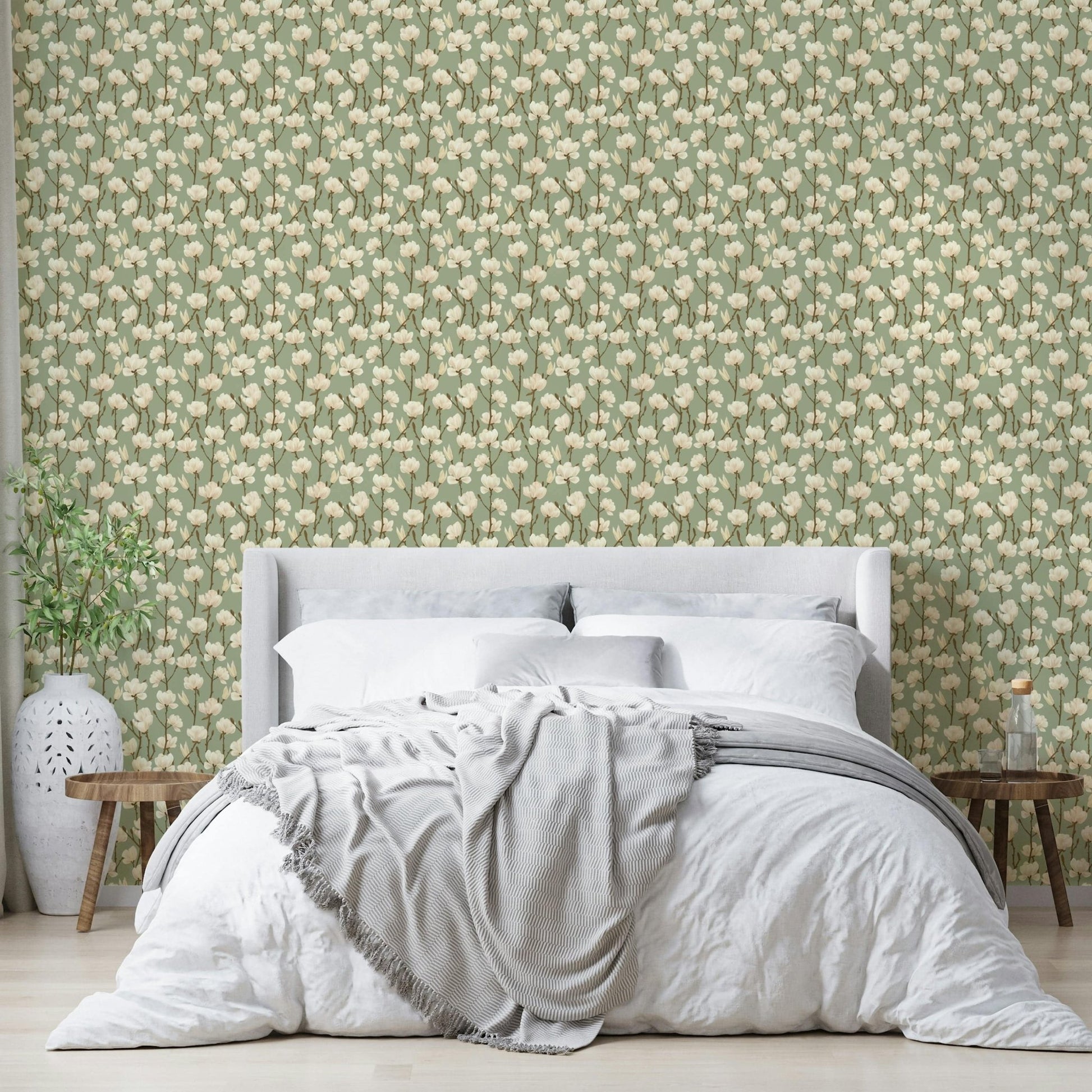 Fresh earthy green magnolia wallpaper art

