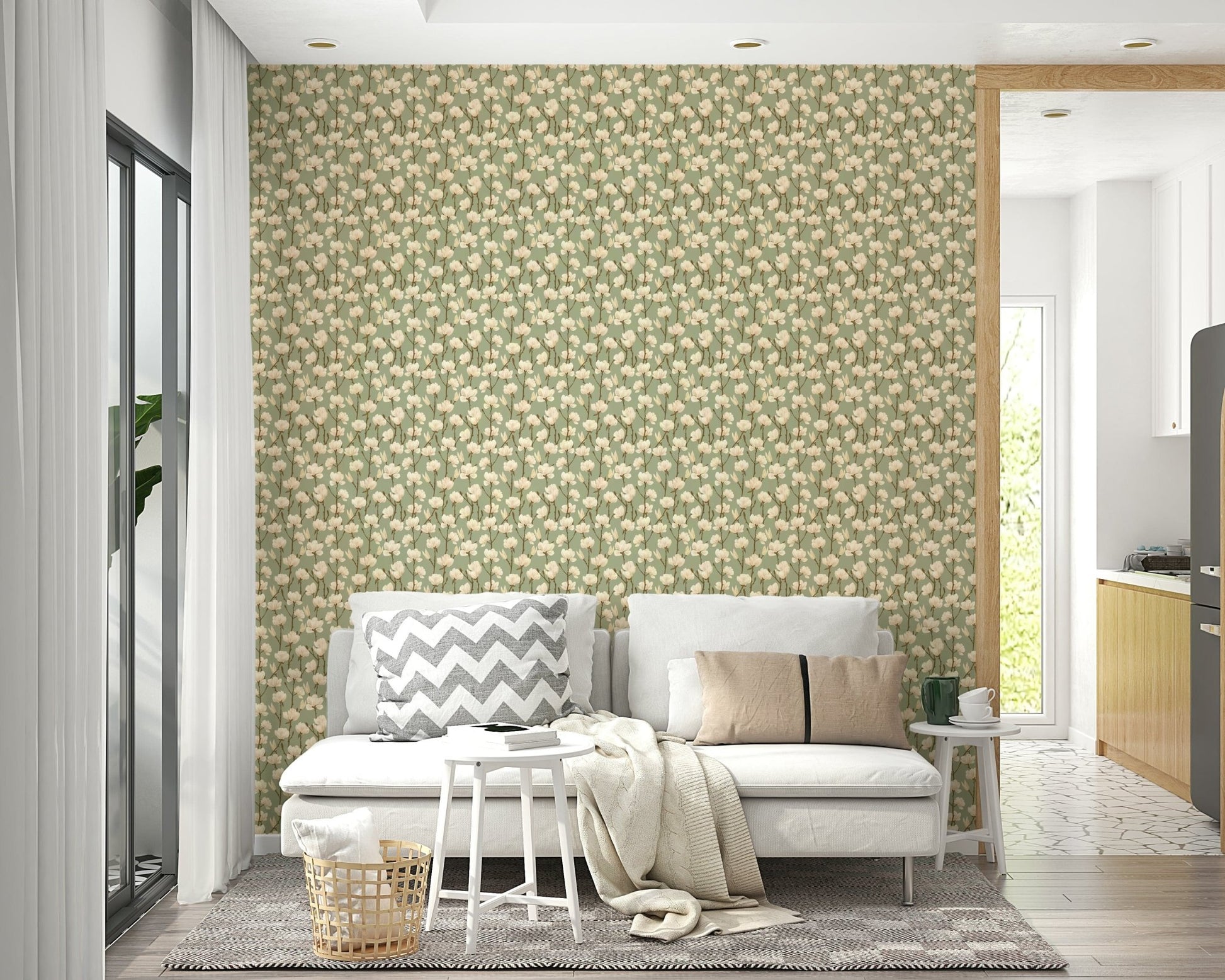 Natural green floral wallpaper Magnolia theme

