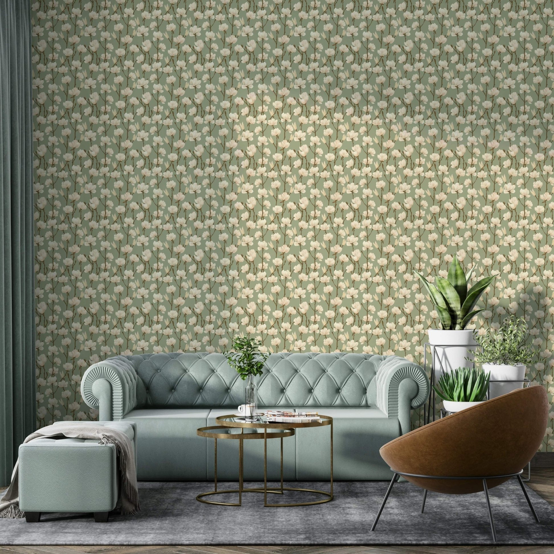 Earthy Magnolia Greens rustic floral design

