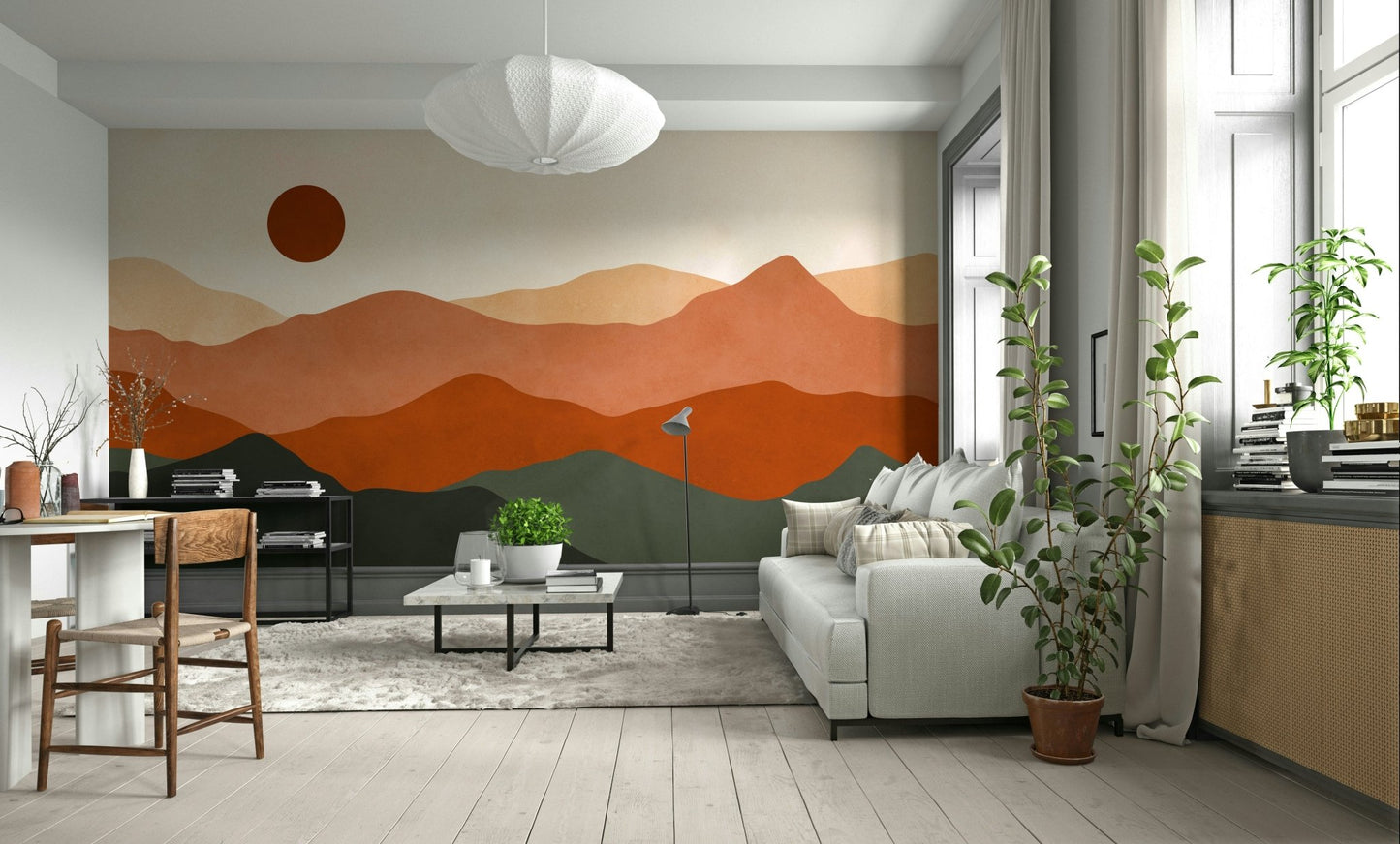 It is installed on a living room wall.

