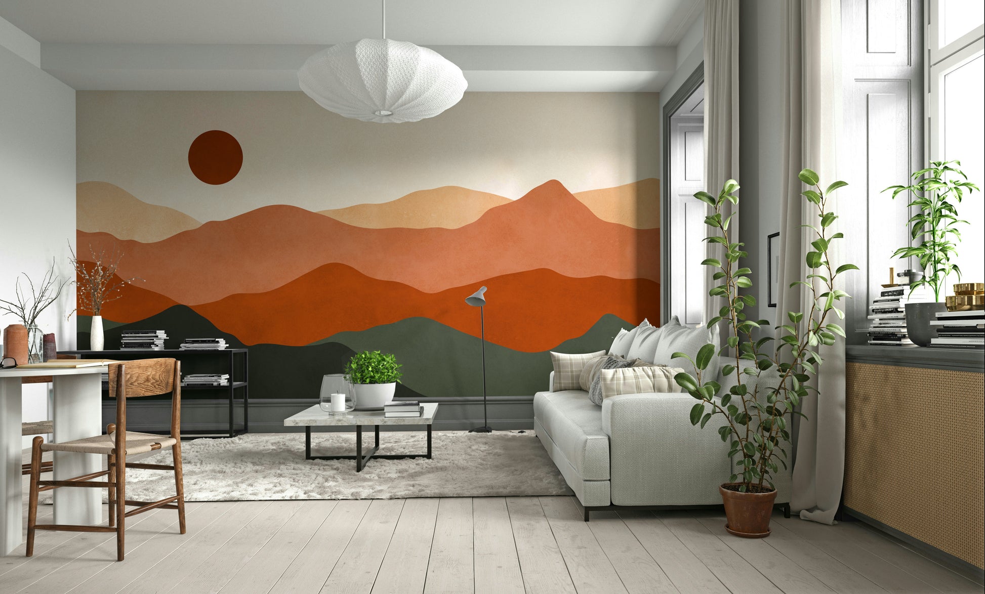 It is installed on a living room wall.

