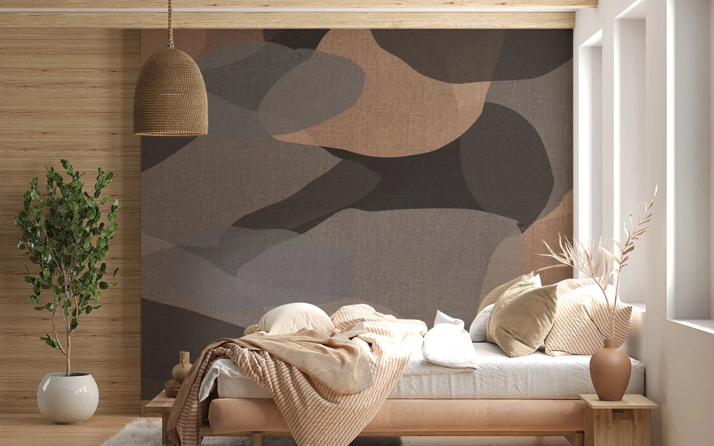 Loose curves replace sharp edges in this Earthy Organic Abstract Geometry wall mural.GD9552