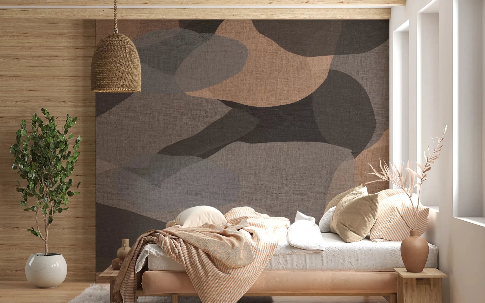 Loose curves replace sharp edges in this Earthy Organic Abstract Geometry wall mural.GD9552