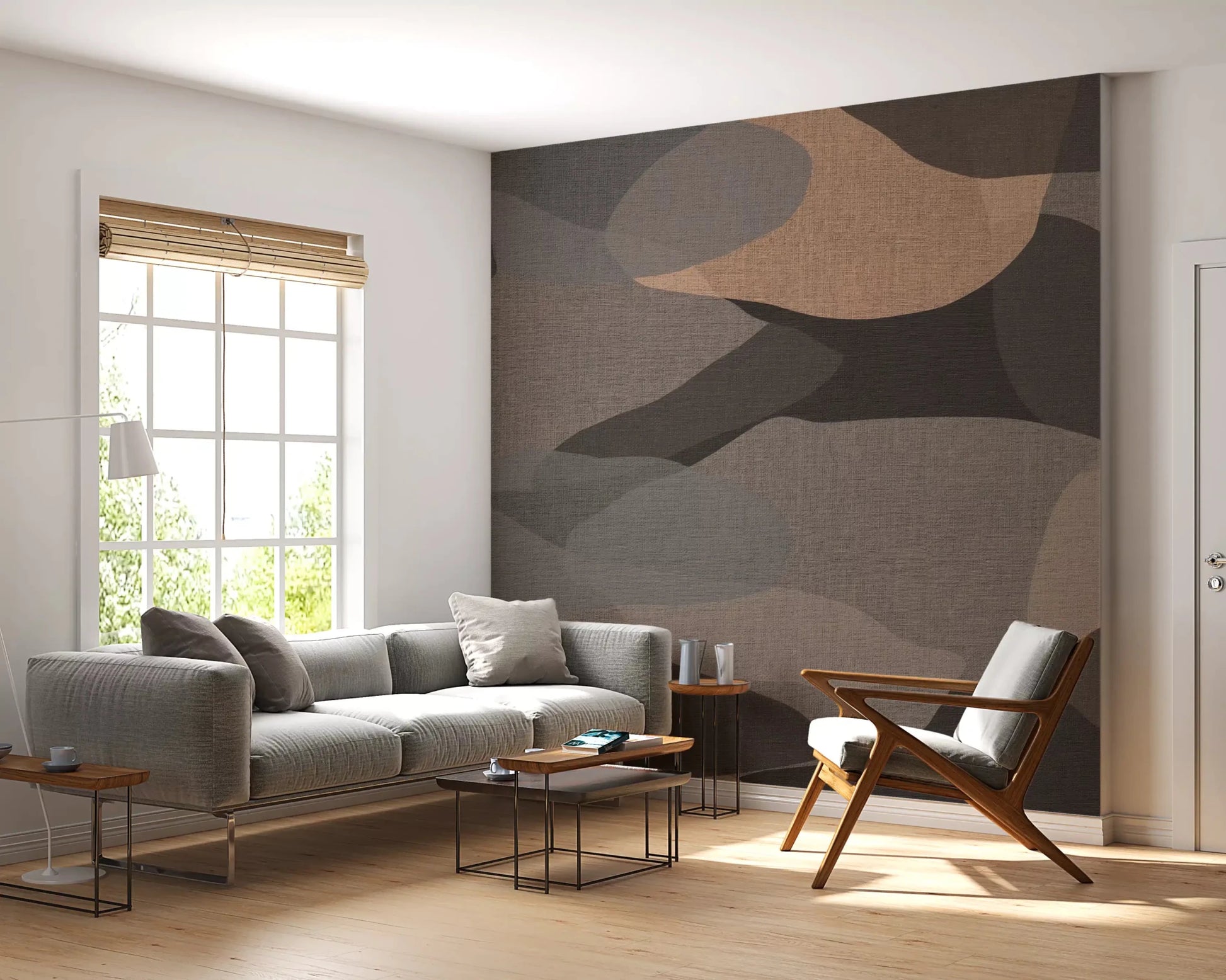 Pebble-like silhouettes overlap across this Organic Layers Abstract Geometry wall mural.GD9552