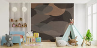 Brown, gray, and peach forms layer through Earthy Organic Layers Abstract Geometry wall mural.GD9552