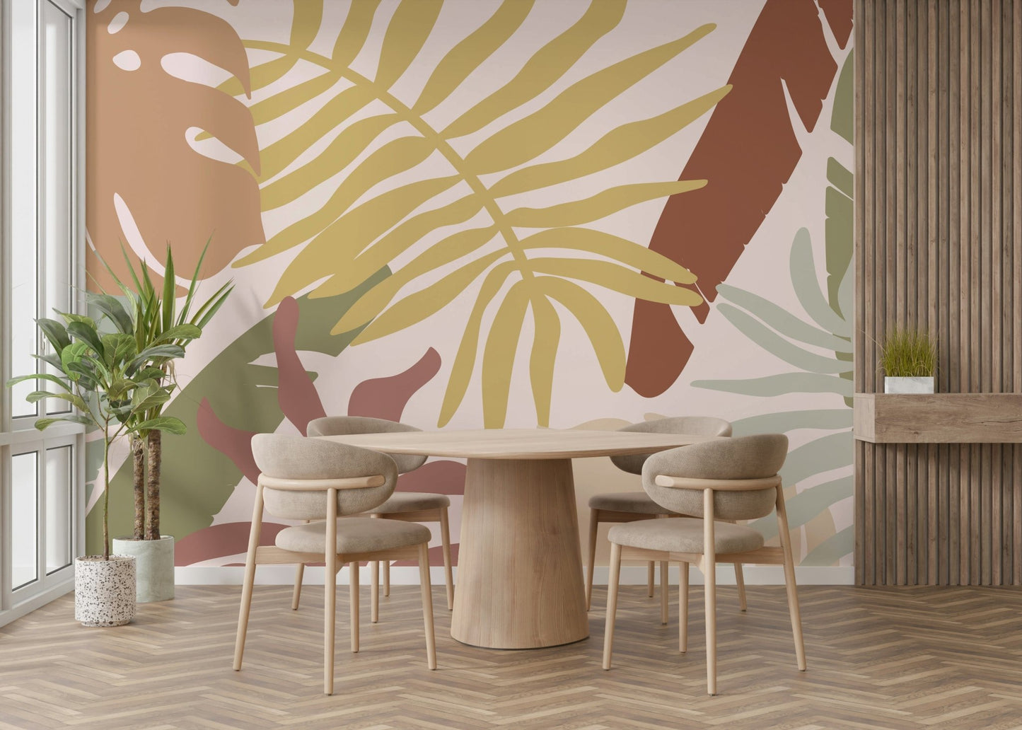 A serene tropical leaf wall mural for your decor.

