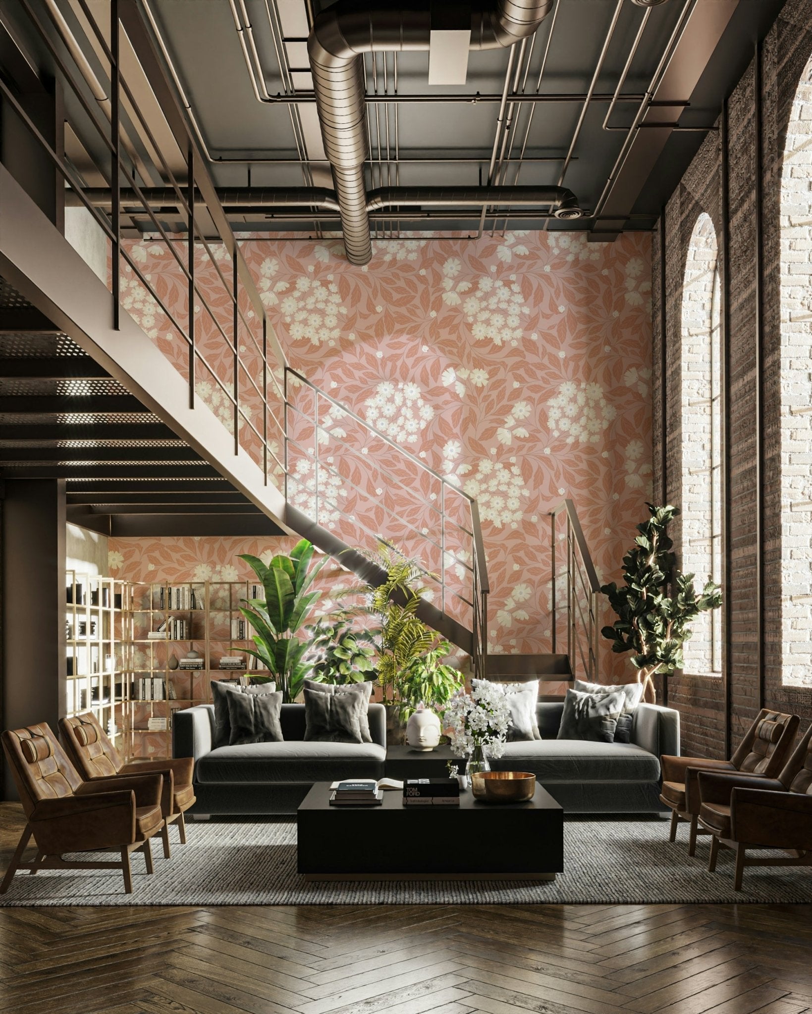 The colors are earthy tones like beige, brown, and soft green.

