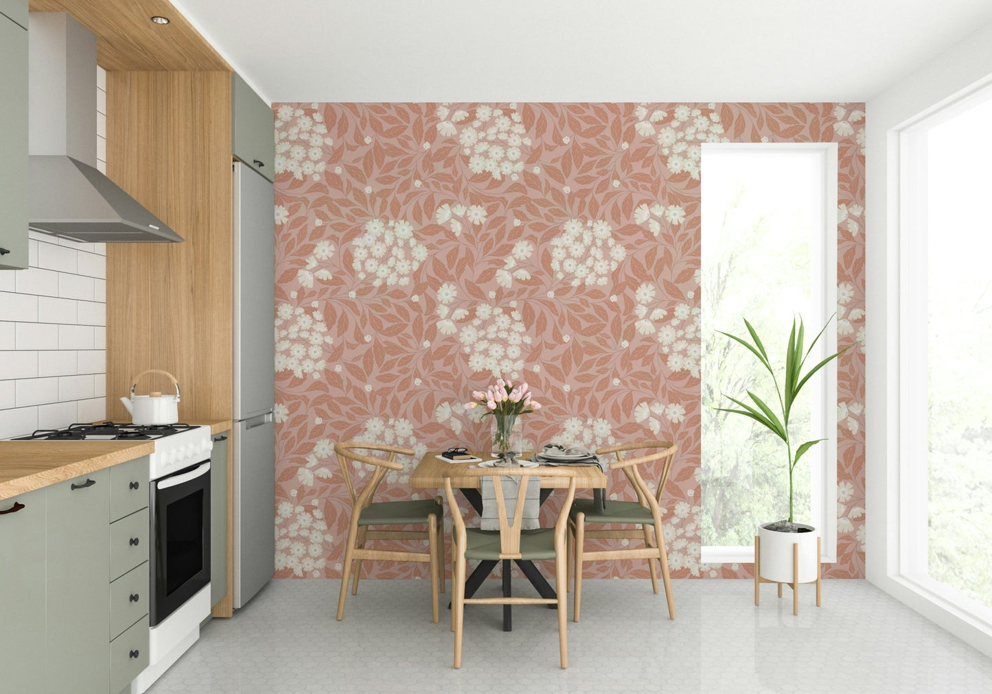 The image shows a repeating pattern of petals and leaves.

