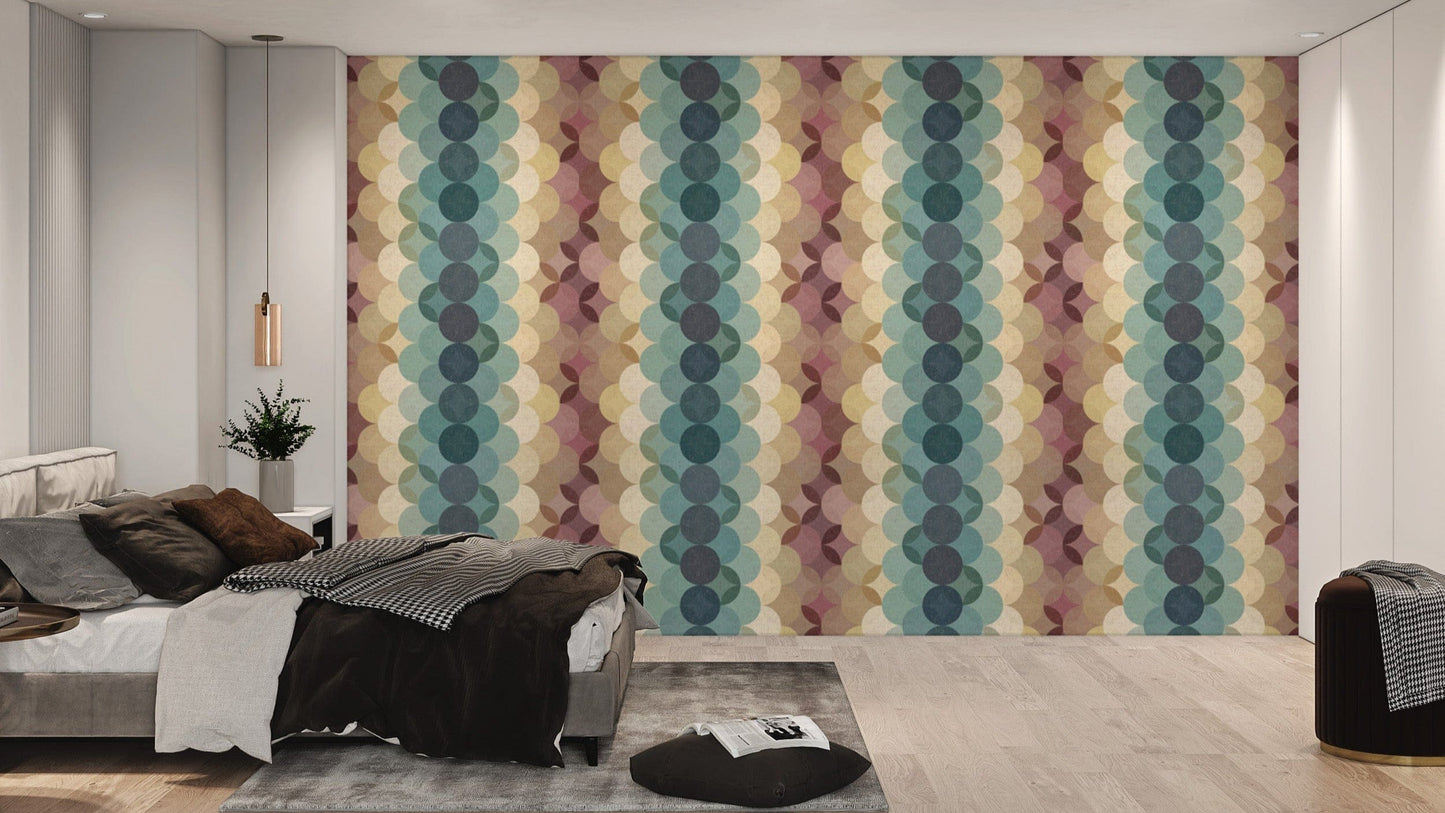 Removable wallpaper with retro dot cascade design