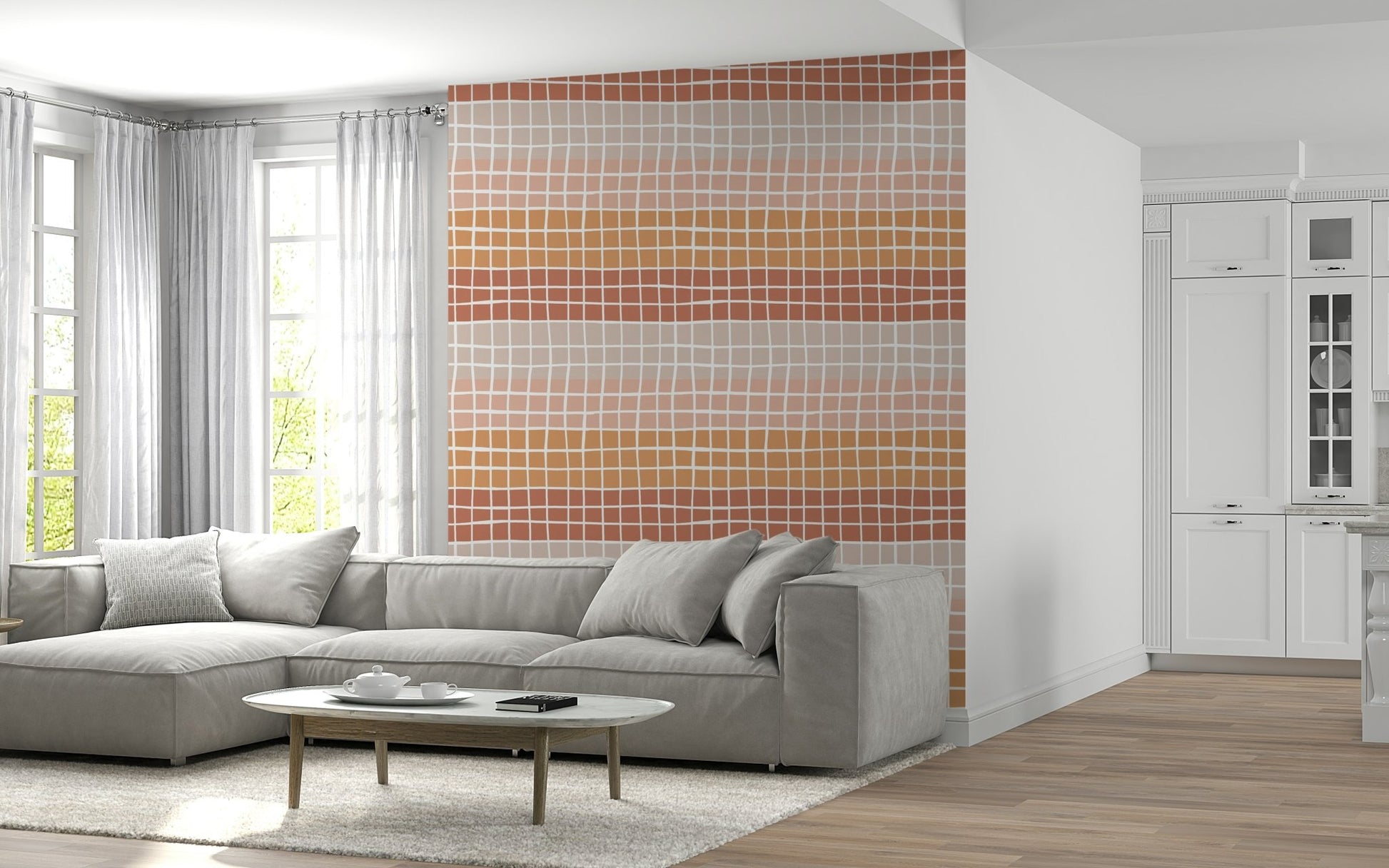 Organic textured Earthy Squares Wallpaper wall covering.