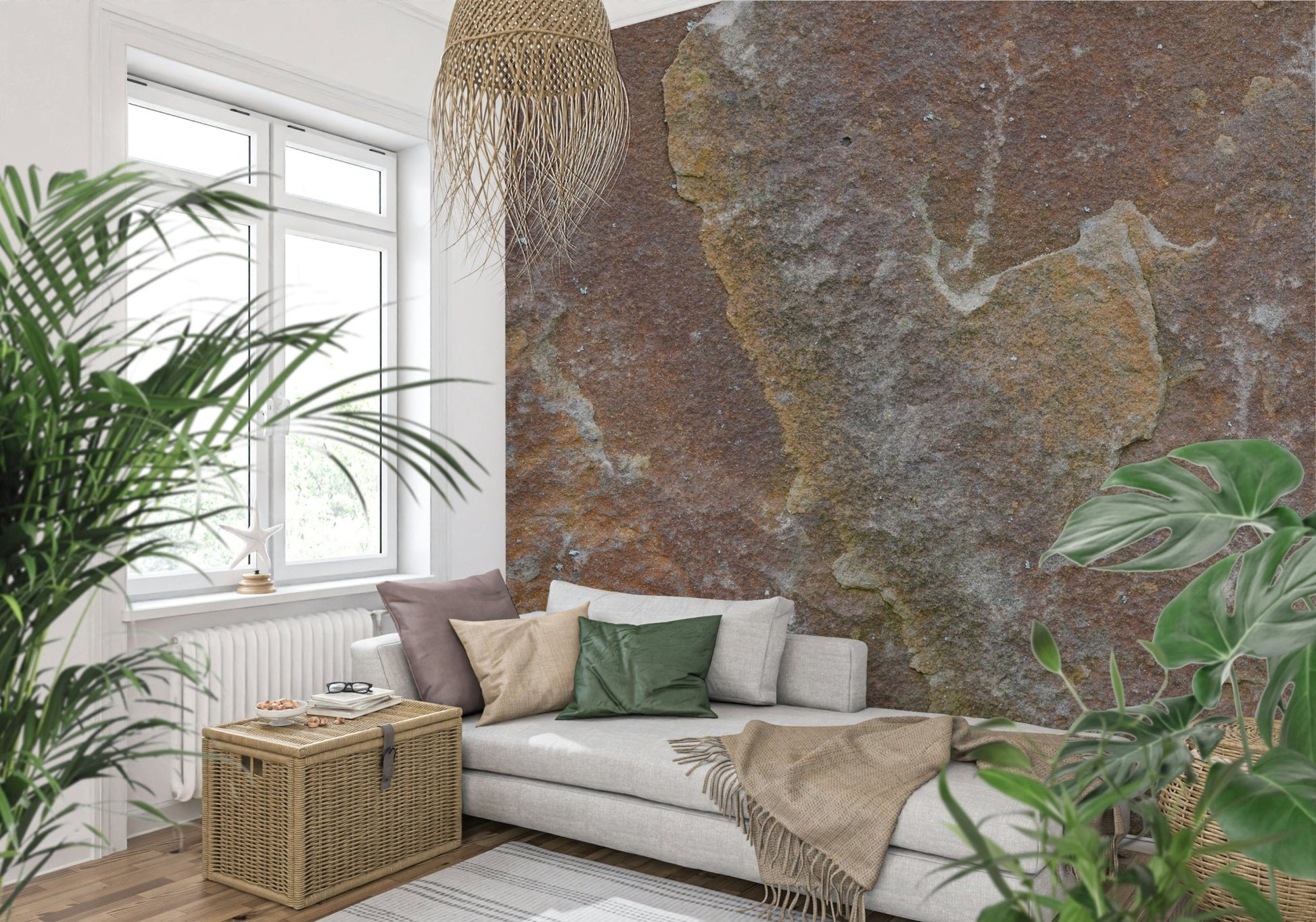 Bedroom accent wall with natural earthy stone wallpaper, GD6084