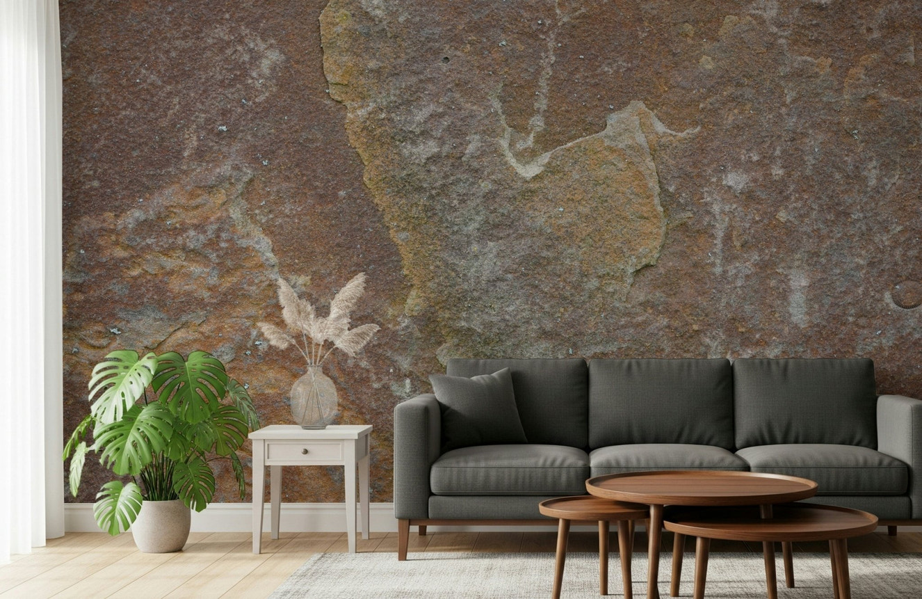 Living room featuring Earthy Stone Texture wallpaper mural

