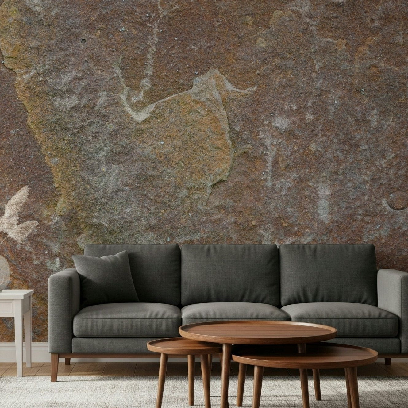 Living room featuring Earthy Stone Texture wallpaper mural, GD6084