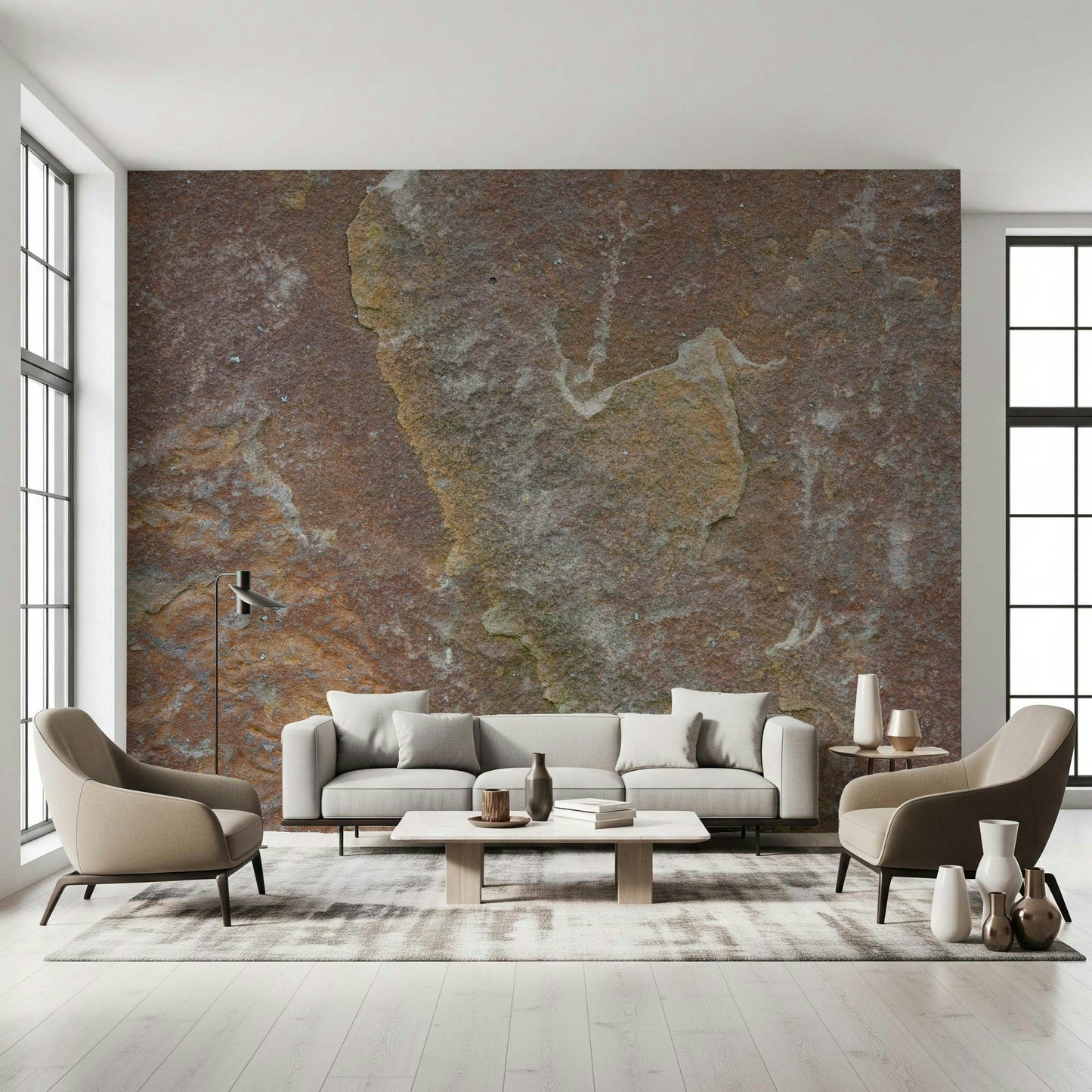 Close-up showing peel and stick wallpaper with stone finish, GD6084