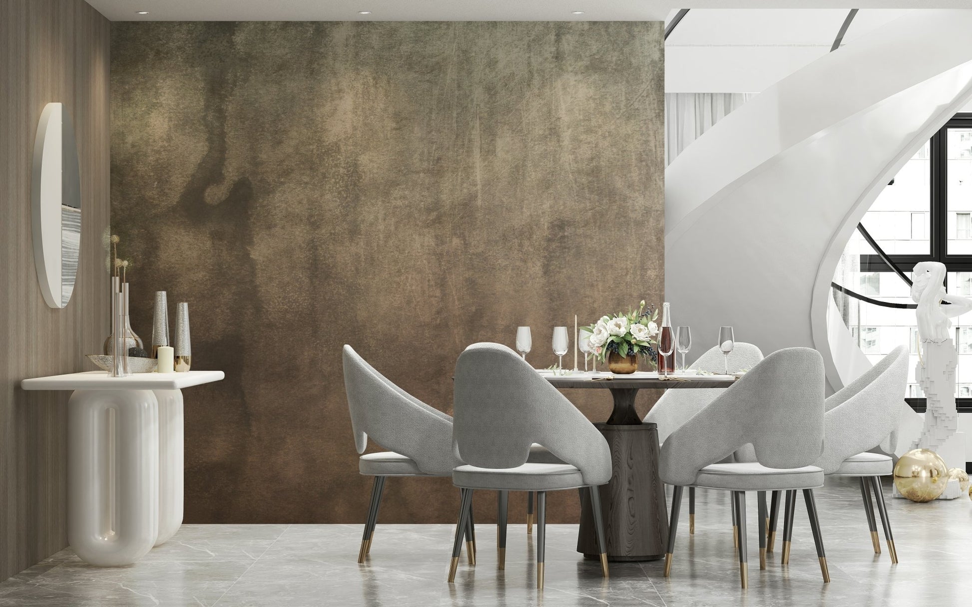 A beautiful modern art wall mural of delicate lines.