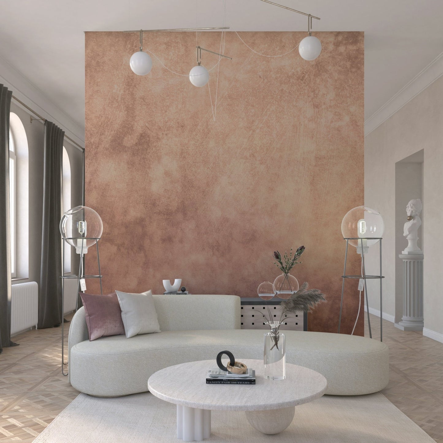 A graceful subtle pattern wall mural in soft, peach and tan tones., GD5999