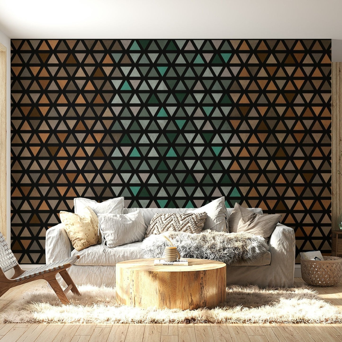 Geometric wallpaper mural with earthy palette, GD1997