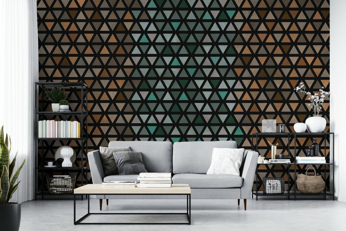 Stylish triangle wall design with warm hues, GD1997