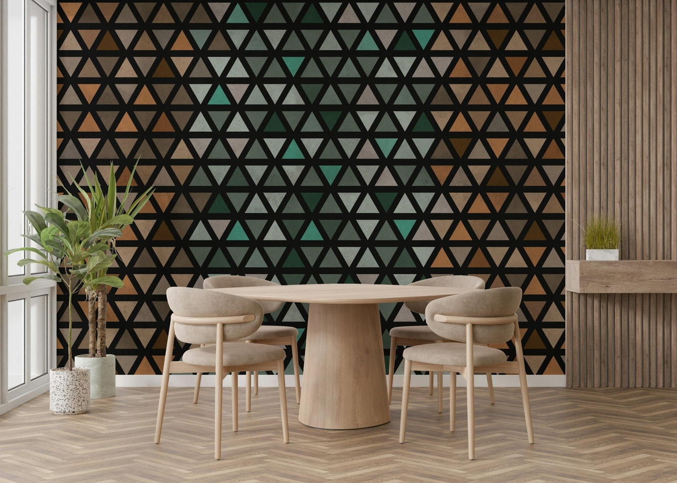 Earthy tones triangle geometric wall mural

