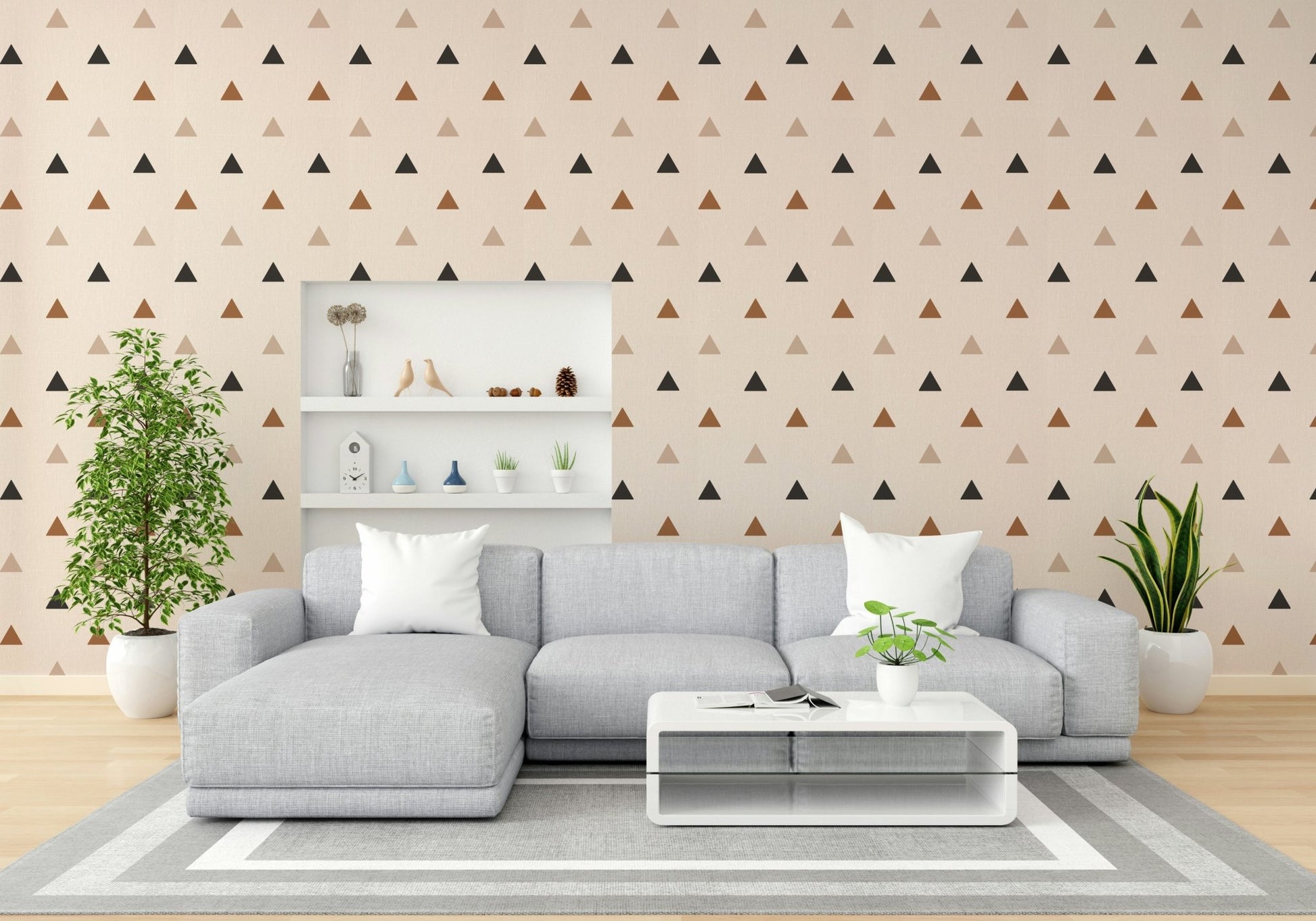 The design features a repeating pattern of stacked or layered triangles.

