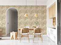 Bright dining space finished with Earthy Tropics Silhouette Monstera Leaves Wallpaper