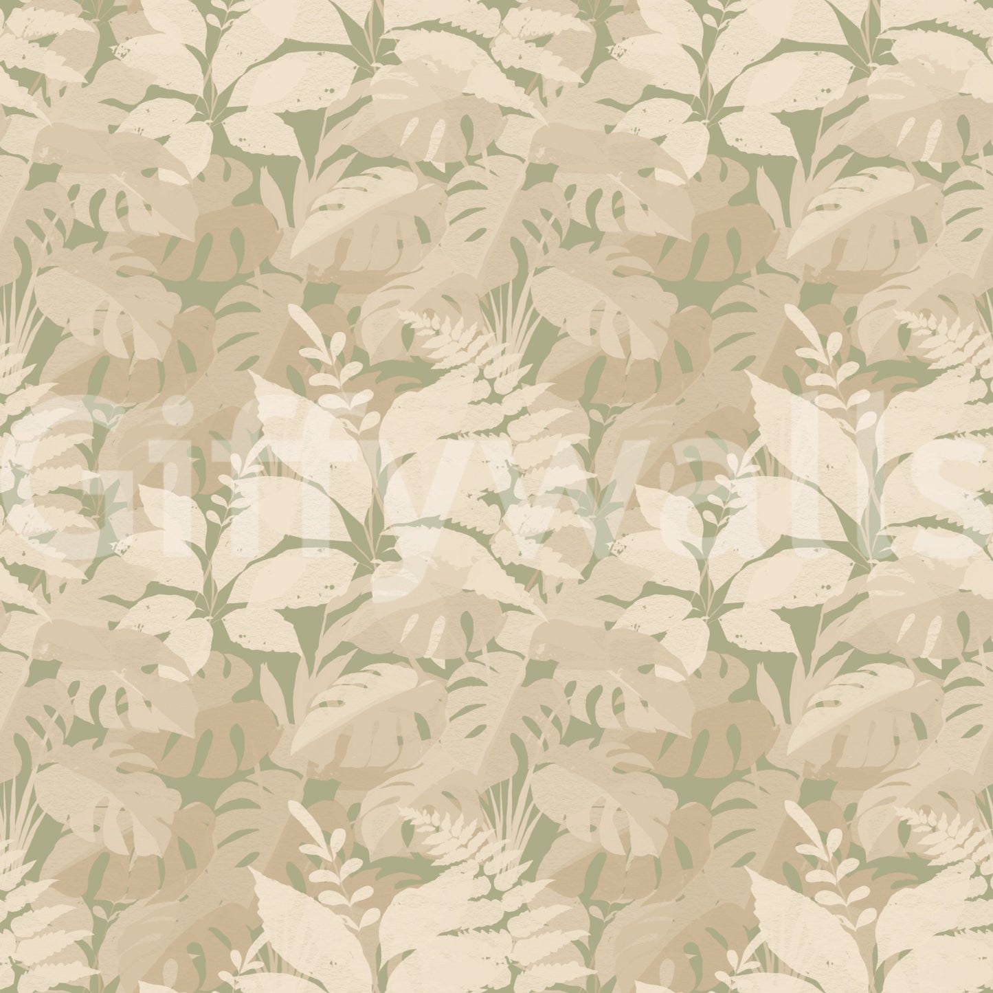 Muted tropical foliage across Earthy Tropics Silhouette Monstera Leaves Wallpaper
