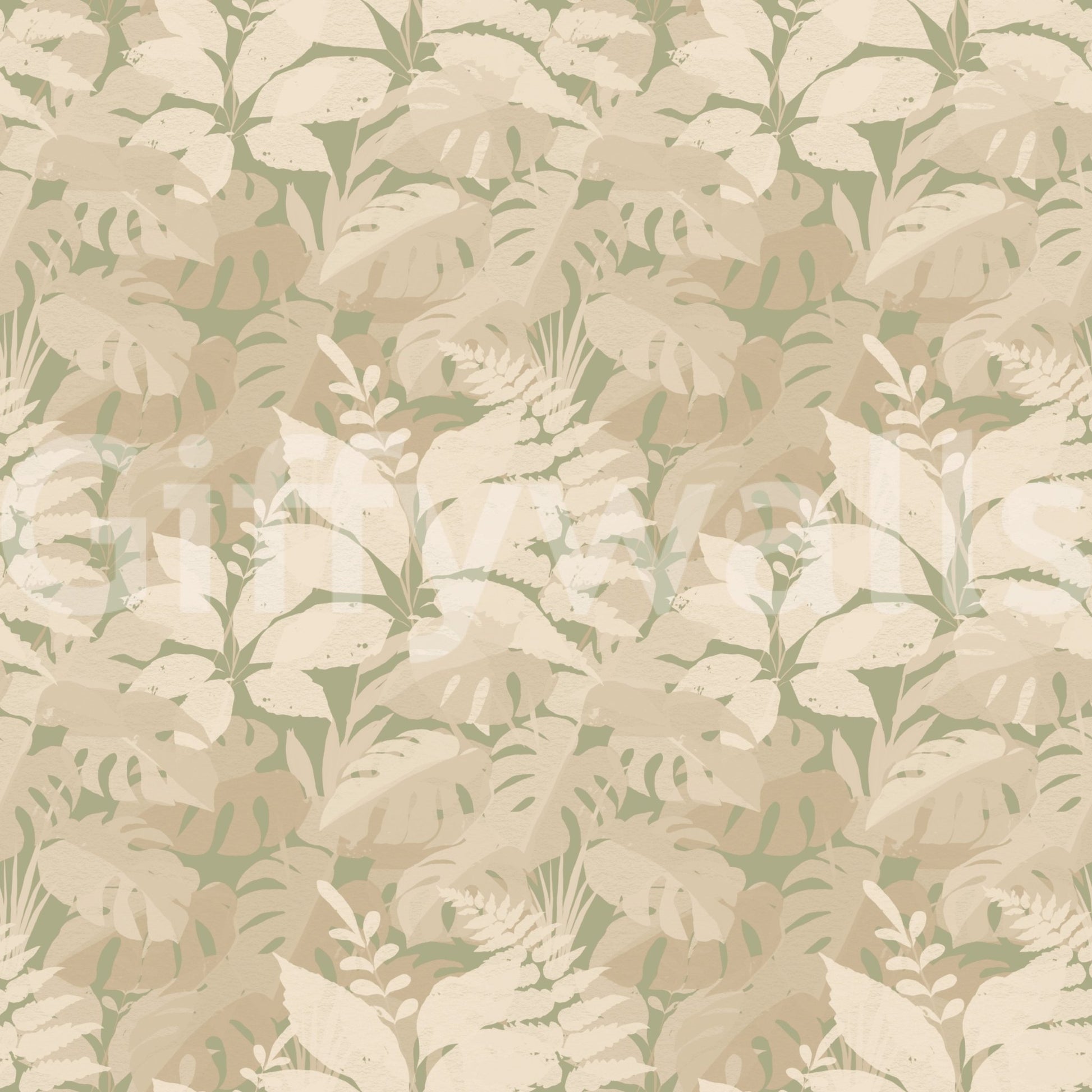 Muted tropical foliage across Earthy Tropics Silhouette Monstera Leaves Wallpaper